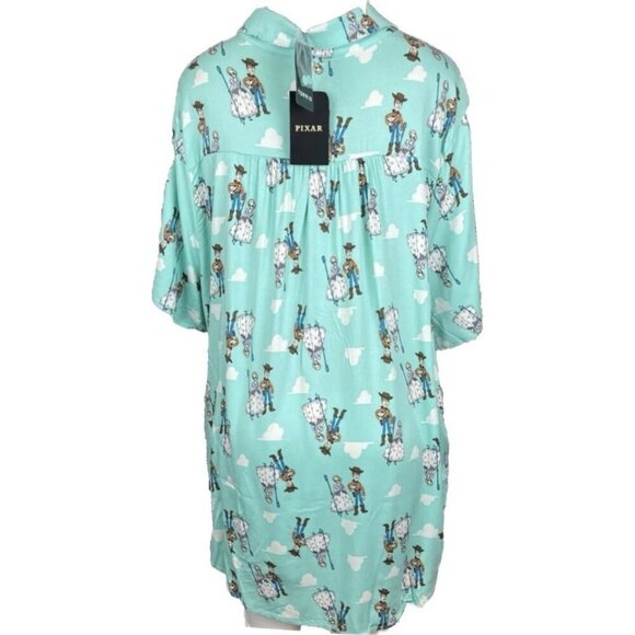 Disney Pixar +4 Turquoise Toy Story Graphic Button Collar Short Sleeve Shirt - Picture 4 of 6